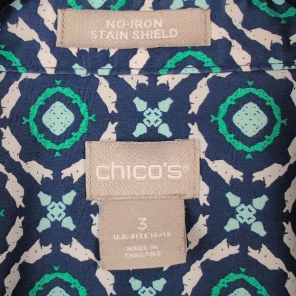 Chico's No Iron Cotton Square-Print Stain Shield 3/4 Length Sleeve Blouse Top - Picture 3 of 11